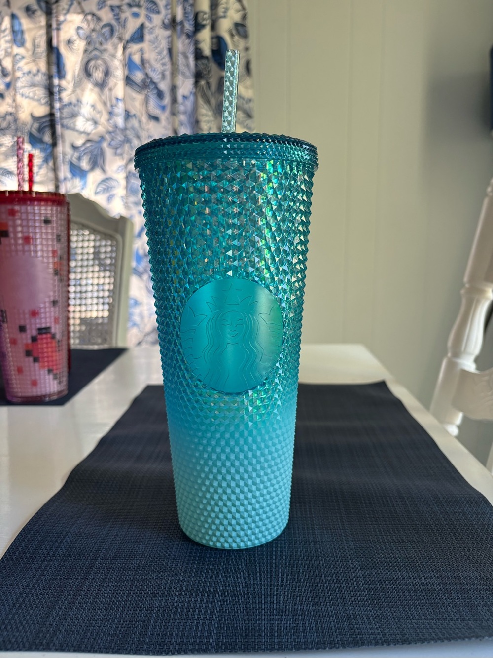Starbucks Teal Aqua Blue Ombre Studded Jeweled Venti Tumbler